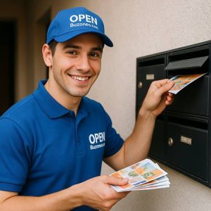 repartidor de empresa de buzoneo vestido de azul