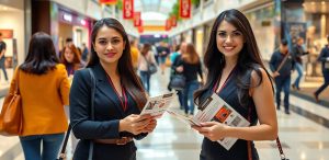 azafatas para entregar folletos en un centro comercial