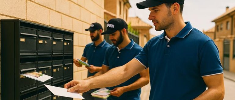 Repartidores de folletos en buzones en Madrid